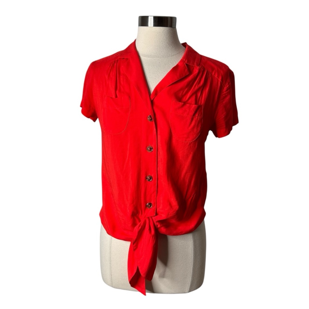 Anthropologie Maeve Red‎ Button Up Tie Front Blouse Top Womens Size 0